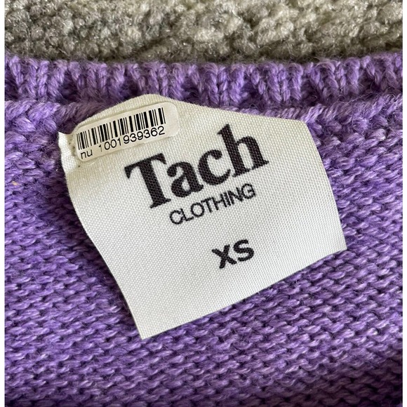 Tach Clothing Womens XS Knit Sweater Purple Crop Scallop N7 - Picture 3 of 9